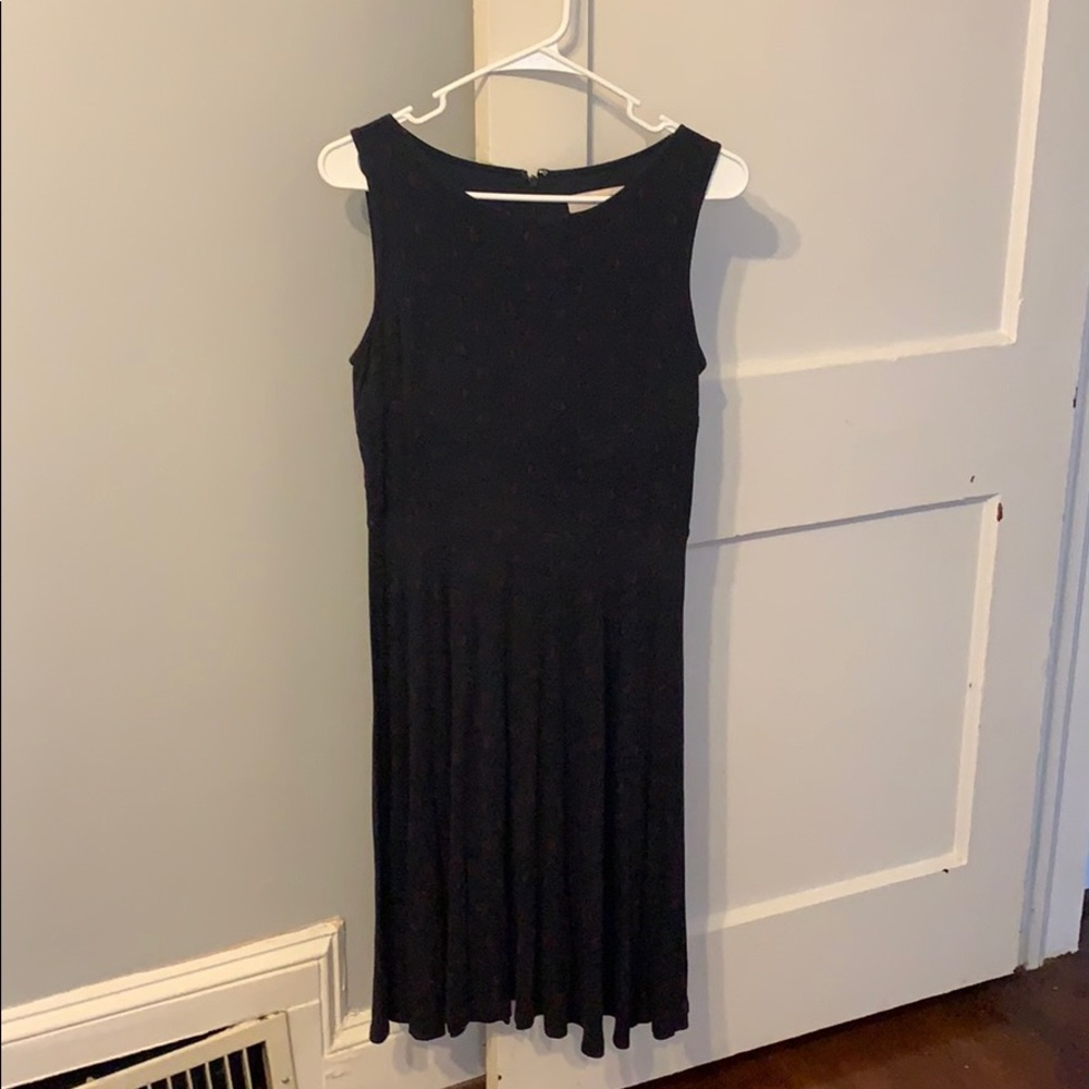 Navy and burgundy print dress